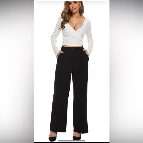 Black Wide Leg Trousers - Image 2