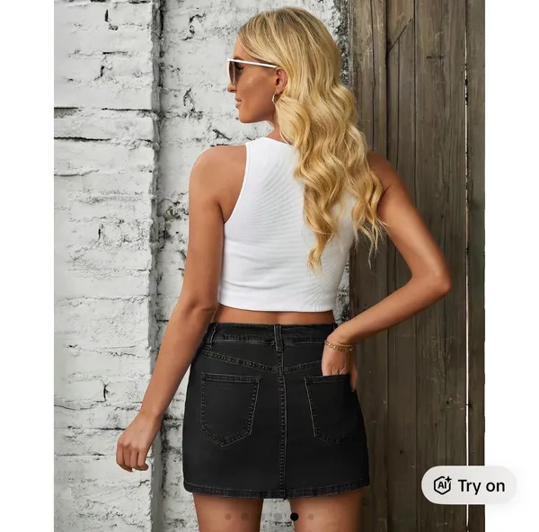 NWT! Viral Luvamia Black Denim Mini Skirt Skort with Front Slit and shorts XL - Image 14