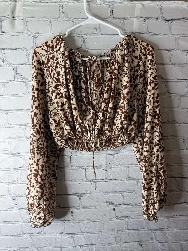 Matteau floral silk crop top size 2 Brown - Image 7