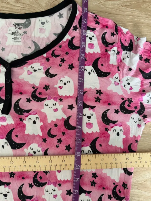 Birdie Bean‎ Large Ghost Print PJ Long Sleeve Henley Pink Black Bamboo Halloween - Image 5