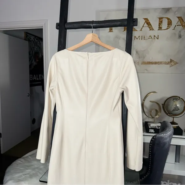 ALEXIS Vanna Ivory Cream Faux Leather Mini Dress Womens Large EUC $385 - Image 10