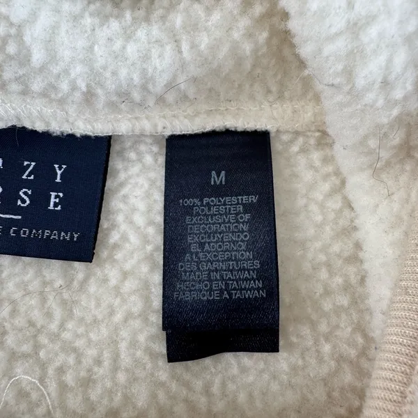 Vintage Crazy Horse Ivory Cream Fleece Hooded Anorak Jacket Coat Size Medium - Image 7