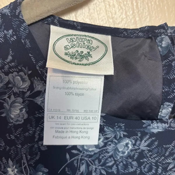 Laura Ashley Dress Floral Short‎ Sleeve Lined Polyester Blue Size 10 - Image 3