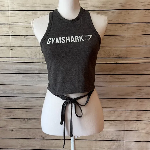 GYMSHARK Gray Ribbon Crop Top Tank with Tie S EUC - Image 5