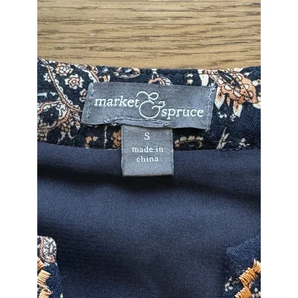 Market &‎ Spruce Women’s S Navy Blue Paisley Embroidered 3/4 Sleeve Lined Tunic - Image 3
