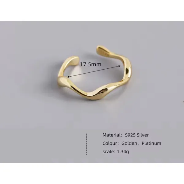 🆕 Yellow‎ Gold Wave Ring Gold Plated 925 Sterling Silver | Adjustable - Image 7