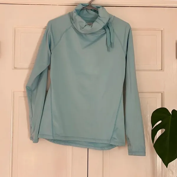 Layer8 cowl neck workout top dri fit quick dry long sleeve‎ lined thumb holes M - Image 2