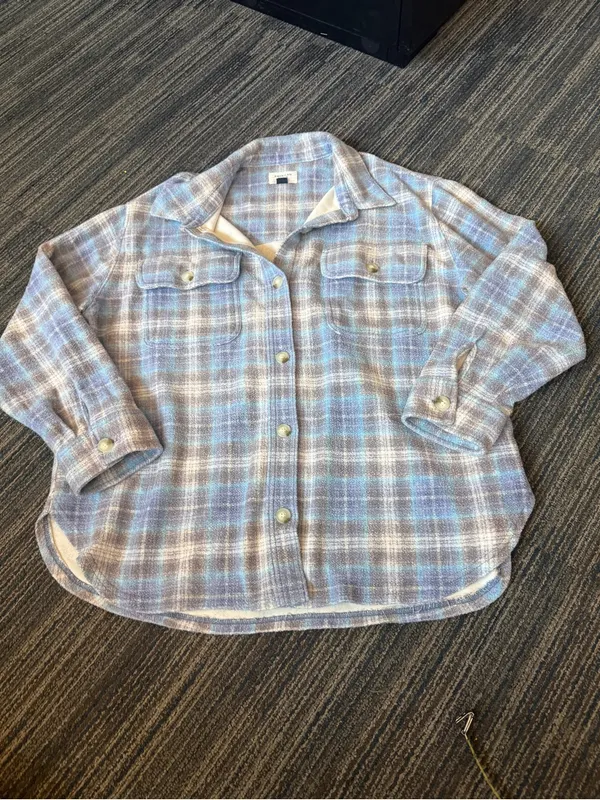 American Eagle XL Oversized Blue Plaid Shacket 28” Long - Image 2