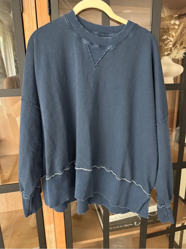 American Eagle Seriously Lived-In Oversized Crewneck Sweatshirt Navy ribbed - Image 9