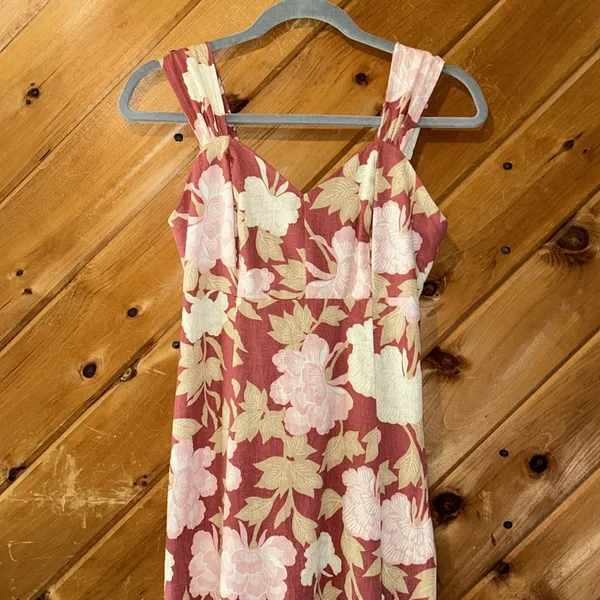 Ryegrass linen blend peasant chic pink floral midi dress NWT - Image 3