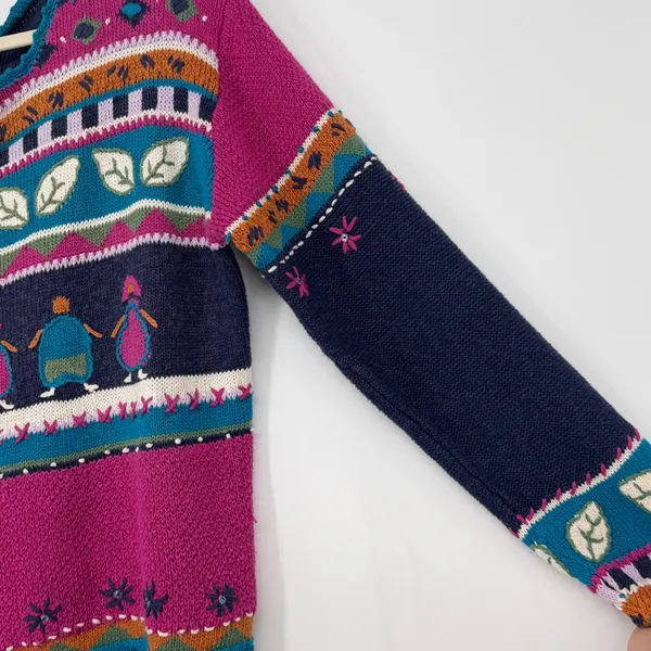 Blast‎ Folk Art Knit Sweater Fringe Hem Nordic People Winter Medium Novelty - Image 4