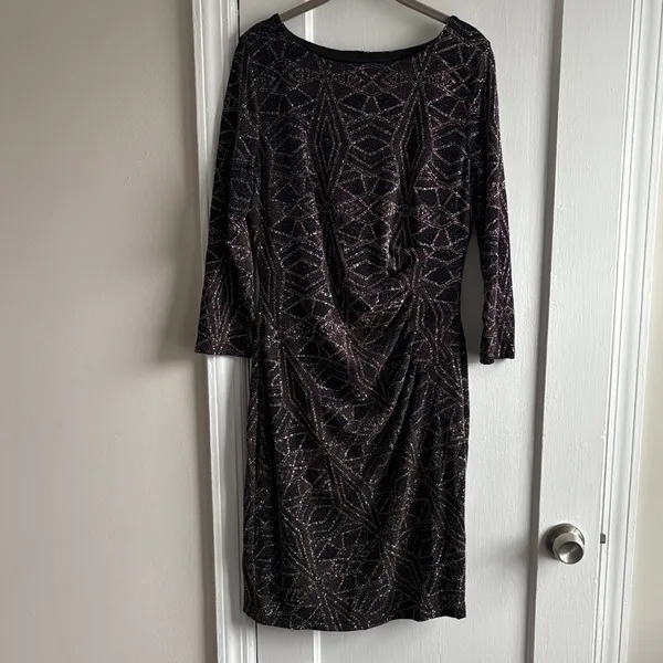 Anne Klein Black and Brown Patterned Long Sleeve Dress - Image 2
