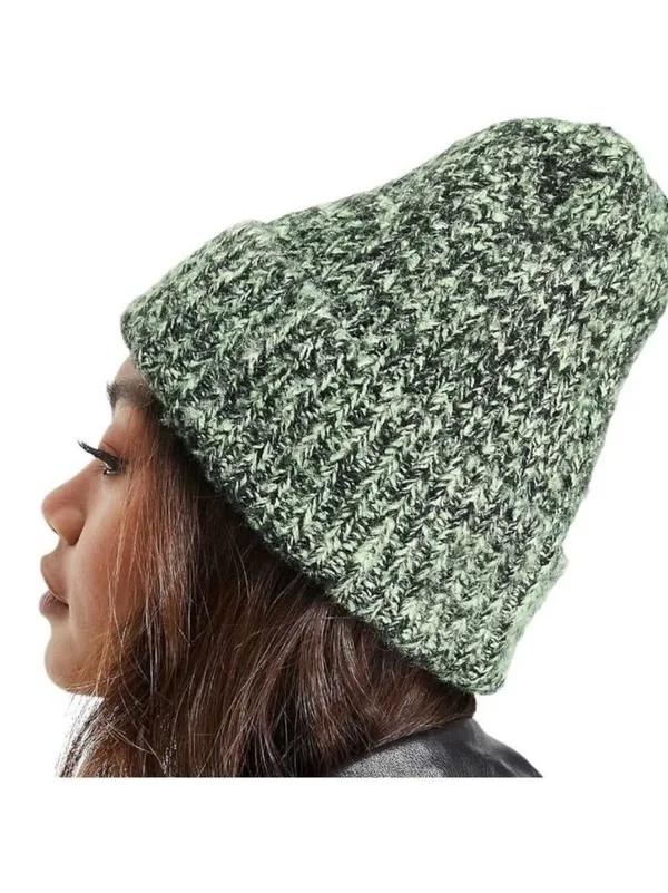 ASOS DESIGN Mixed Knit Ribbed Beanie Black and Green Hat One Size - Image 5