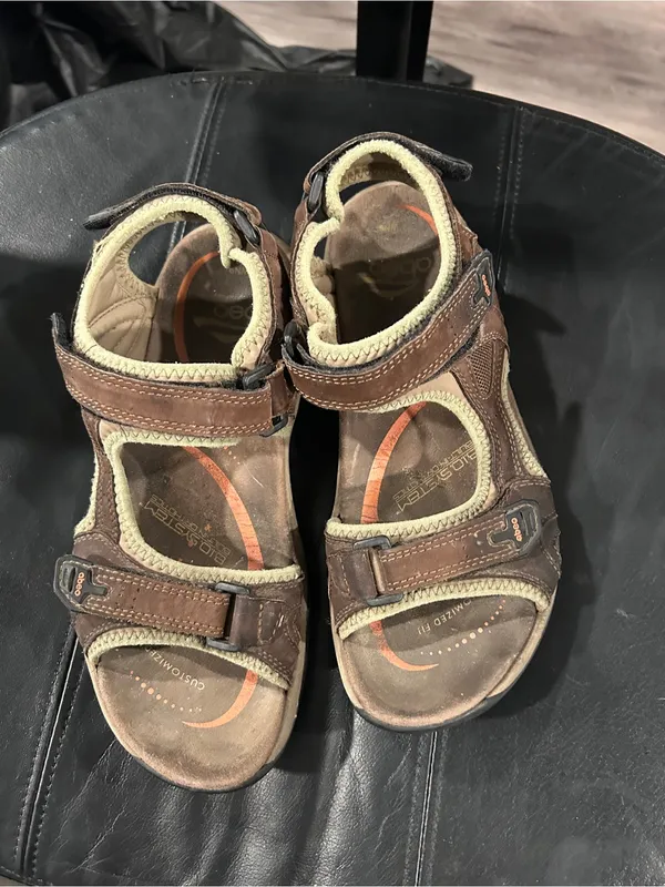 Abeo Brown & Cream Kids Adjustable Outdoor Sandals with Orange Accents - Image 2
