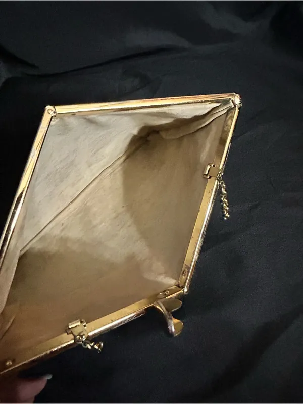 Vintage Textured Grey Clutch with Gold Frame - Image 11