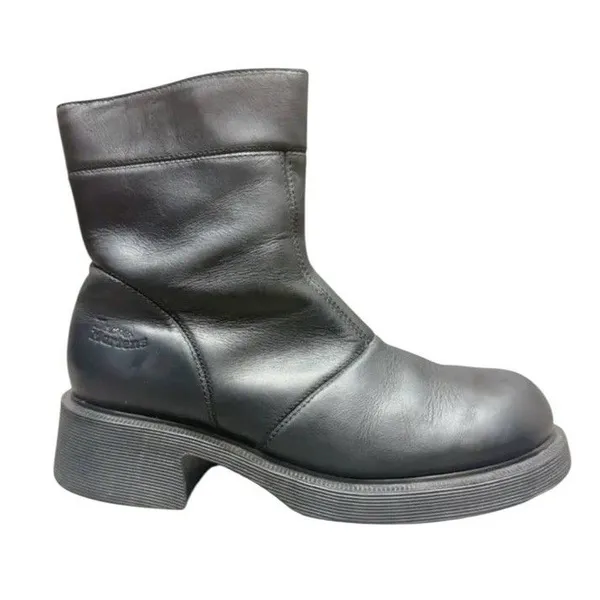 Vtg Dr Martens 8464 Black Leather Biker Boots 90s England UK 6 US Women 8 Zip - Image 9