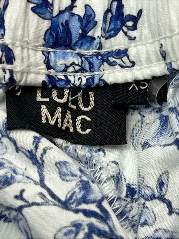 Lulu Mac Blue White Floral Womens XS Pull-on Cotton Pants Pockets Sleep Casual‎ - Image 4
