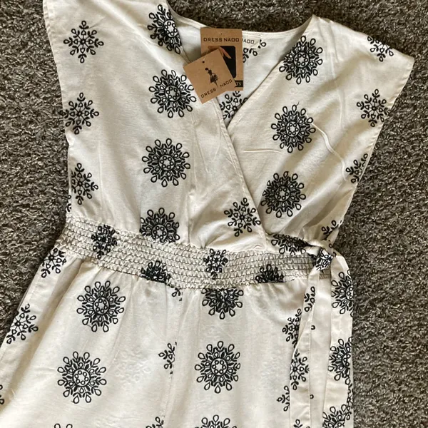 Dress Nado Embroidered Linen-Blend Wide-Leg Jumpsuit Sz M - Image 6