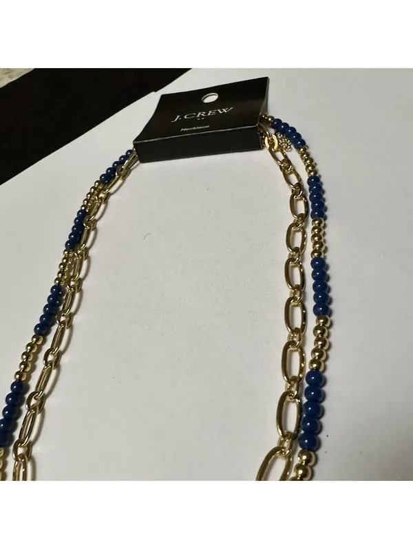 J.Crew Gold Tone Blue Bead Adjustable Length Double Layer Necklace NWT $32 - Image 2