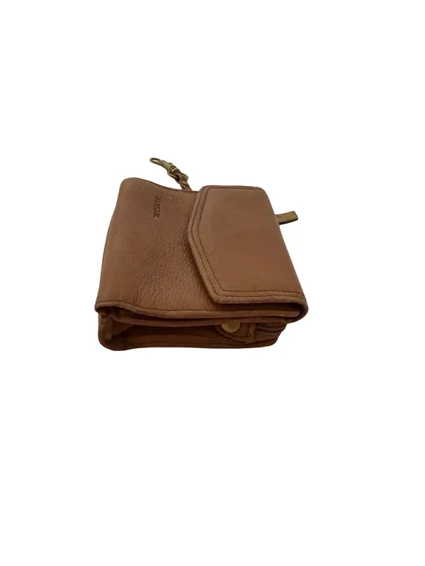 Fossil Tan Leather Trifold Wallet Keychain Clip Snap Cardholder One Size Women's - Image 4