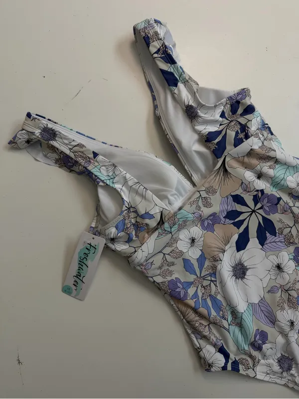 Freshwater Swimsuit One Piece Floral Ruffle Plunge Lined Removable Padding - Image 6