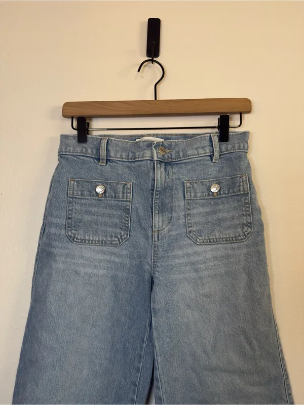 Loft Palmer Denim Wide Leg Crop Pants in Refined Blue Wash - Image 3