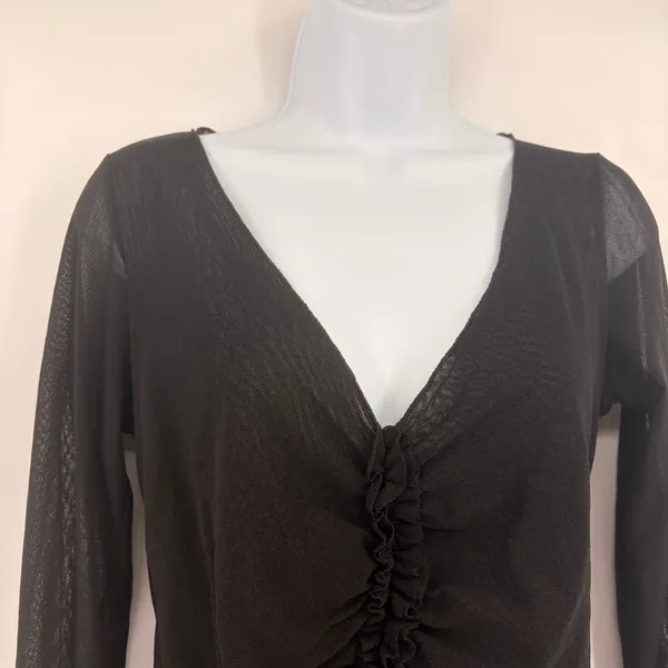 Vtg Y2K Hanky Pany Mesh Ruched Womens Top Sz L Whimsigoth Dark Coquette Sheer - Image 4