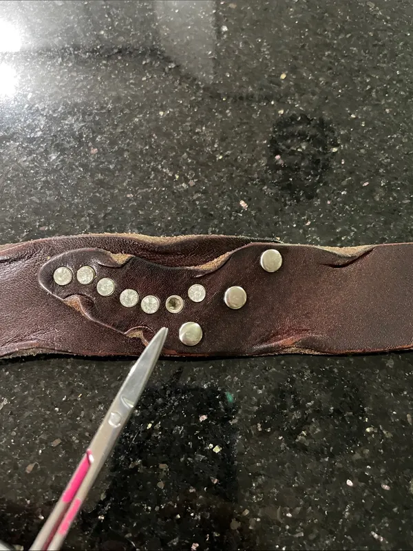 Dark Brown Leather Studded & Rhinestones Silver Tone Buckle Belt - Image 6