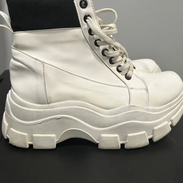 Mannarino White and Black Lace Up High-Top Boots - Image 3