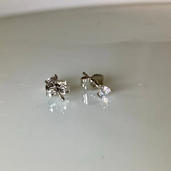 Small CZ Diamond Stud Earrings Silver - Image 7