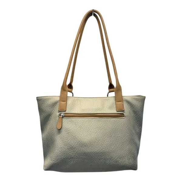 Cream Tan Shoulder Bag braided top handles vegan leather purse - Image 2