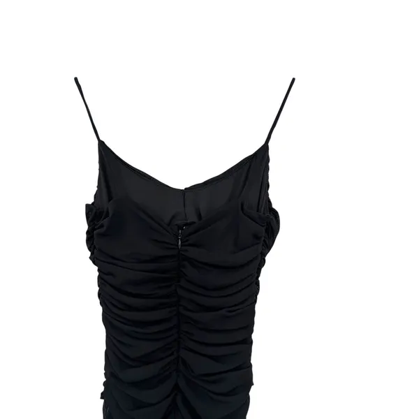 Oh Polly Black Ruched Mesh Cutout Bodycon Midi Dress Spaghetti Strap US 0 - Image 9
