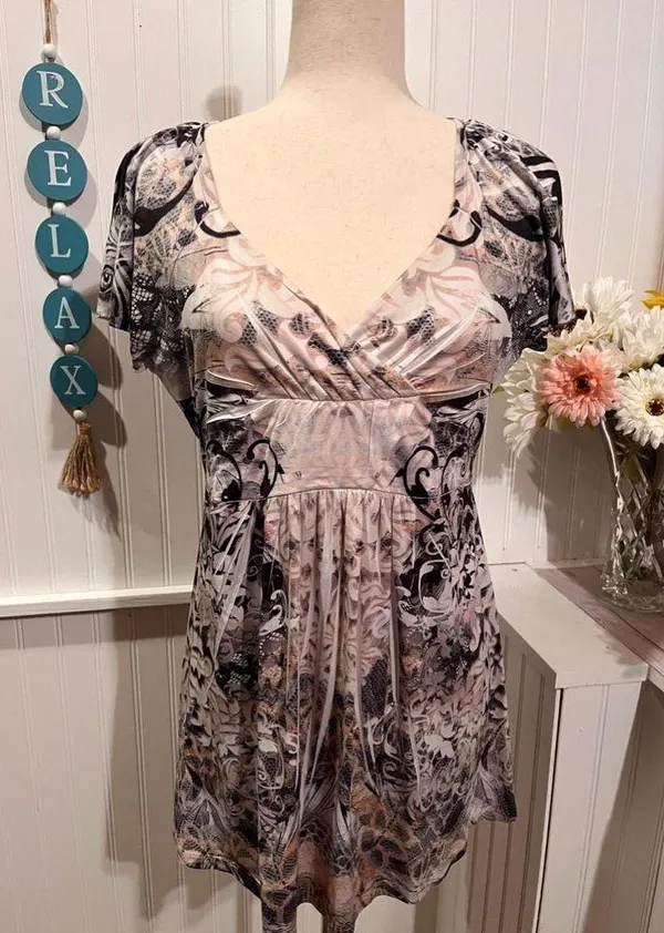 Style & Co. Earth Tones Colors Short Sleeves Floaty/Bohemian Top - Image 7