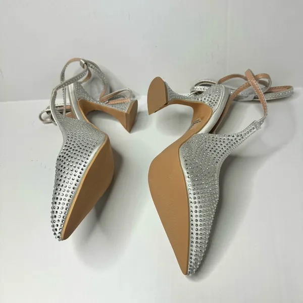 Lulus Kayka White‎ Rhinestone Lace-Up Pointed-Toe Pumps - Image 8