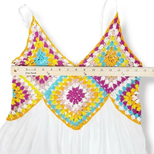 Raviya Crochet Bodice Top‎ Tiered Boho Midi Dress Cover Up White Multi Medium - Image 12