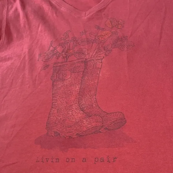 Life is Good T-shirt size small living on a pair rain boots print - Image 3