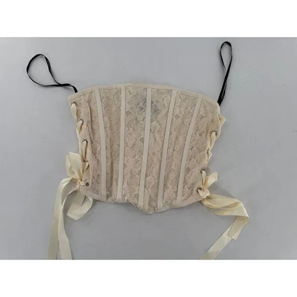 Forever 21 Ivory Lace Corset Bustier Lace Up Ribbon Coquette Y2K Romantic Fairy - Image 2