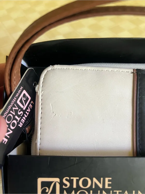 Stone Mountain Accessories White and Black Leather Wristlet with Brown Strap - Image 4