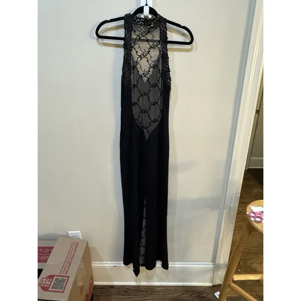Janine VTG 90s Lace Illusion Bodycon gown black Evening Prom Y2K Size Small - Image 3