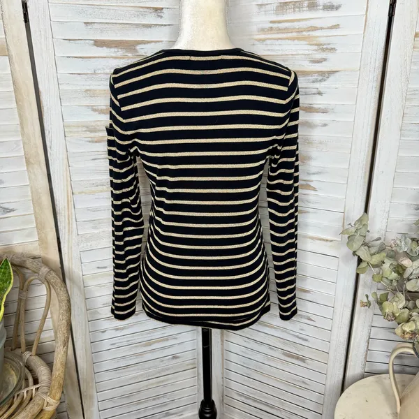 LAUREN RALPH LAUREN Black Gold Stripe Top Monogramed Arm Pocket Medium - Image 12