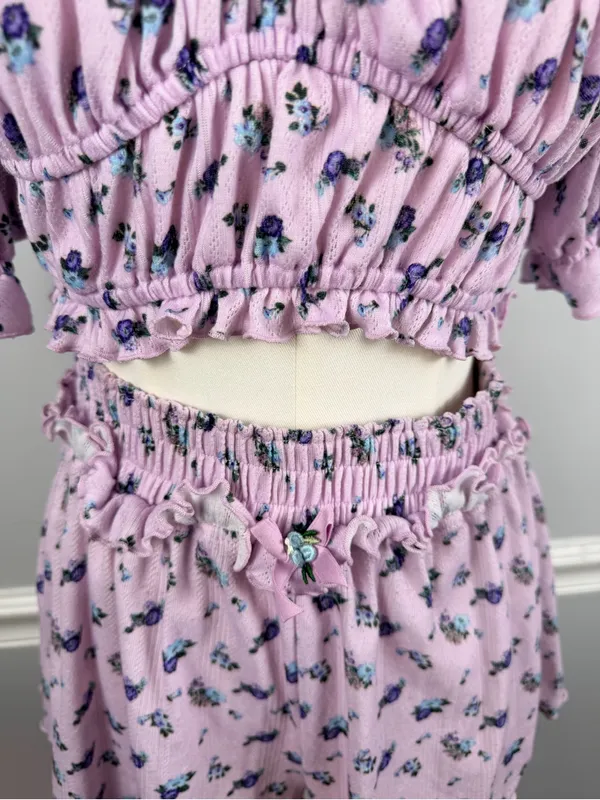 2 PIECE FOR LOVE & LEMONS Lola Pointelle Crop Top & Shorts set size small - Image 4