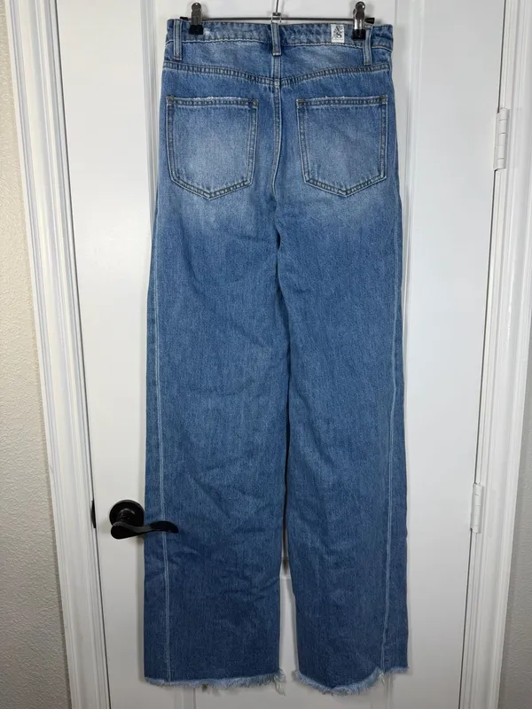 Altar'd State High Waisted Medium Wash Wide Leg Jeans with Raw Hem - Image 6