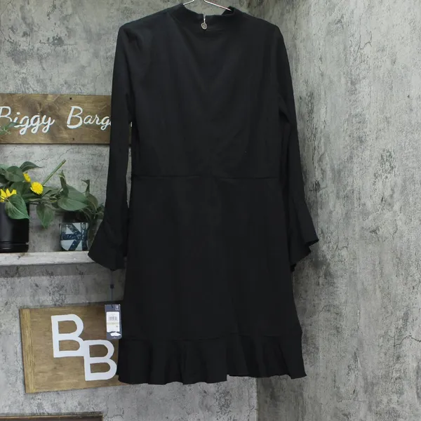 Tommy Hilfiger Womens Mock Neck Ruffled Long Sleeve Cocktail Midi Dress Black 12 - Image 3