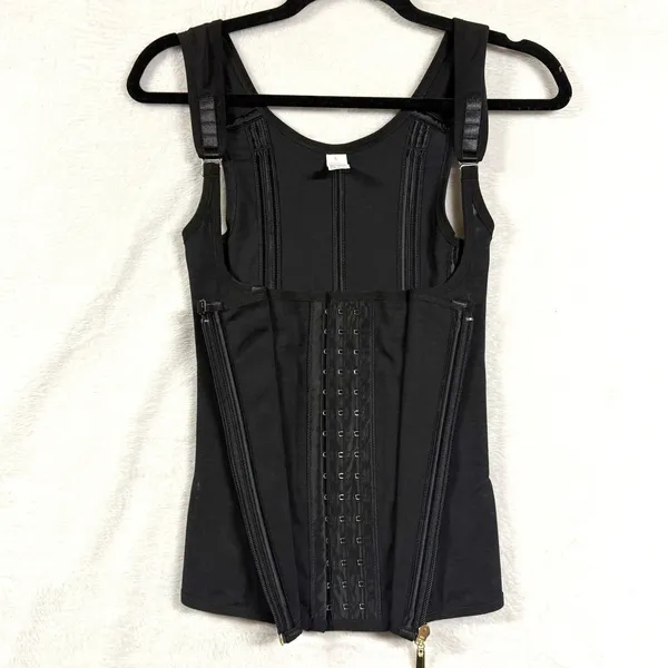 Supportive S Waist Trainer Vest Corset Shaper Black Zipped Slim Boning Goth Moto - Image 2