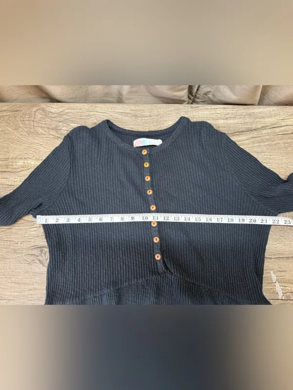 Free People Beach Blossom Black Ribbed Button Front Boho Mini‎ Dress size xs - Image 5