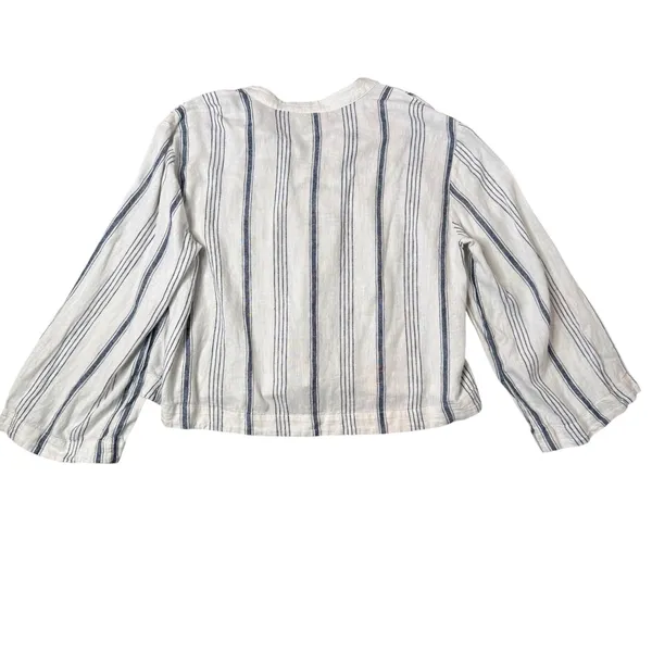 BOHO Flare Bell Sleeve Lace Up Tie Front Top Womens‎ L Striped Popover Cropped - Image 3