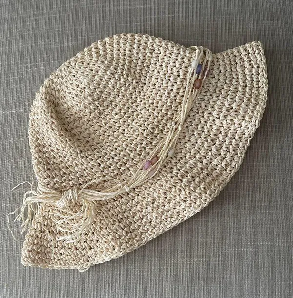 Golden Grove Trading Company Woven Sun Hat with Beading Detail Size S/M - Image 3
