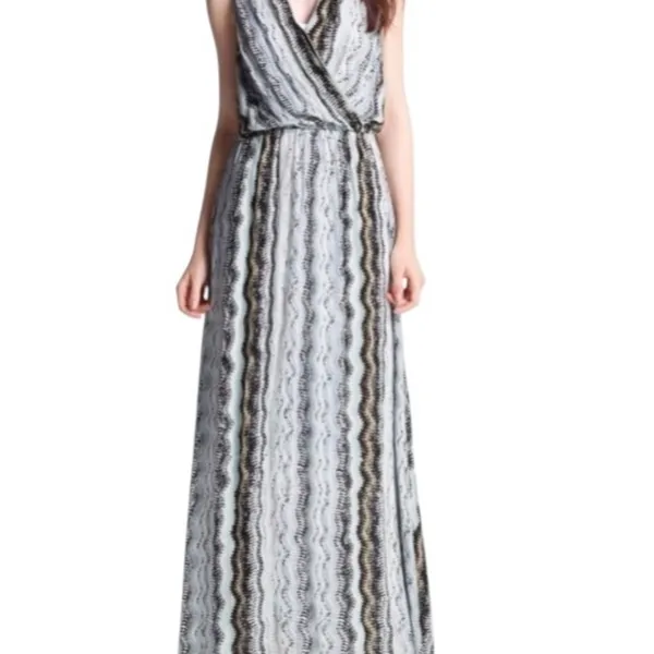 Anthropologie Ella Moss Sleeveless aqua brown chevron Maxi Dress Resortwear - Image 4