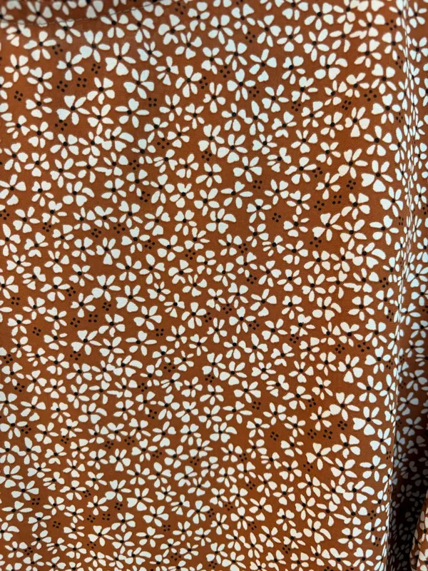 fun 2 fun Brown Floral Ruffle Neck Blouse Size M Office Wear Business Casual - Image 3