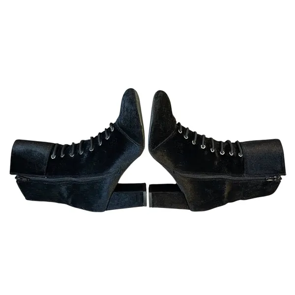 Jiba Velvet Lace Up Ankle Boots Womens 8 Black Goth‎ Victorian Steampunk Buckle - Image 12